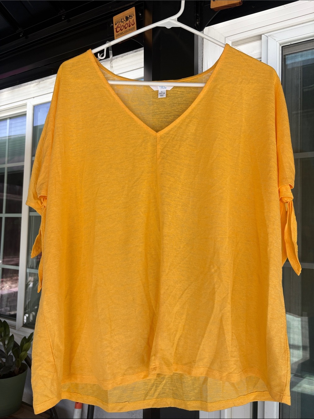 Mustard V-Neck Tie-Sleeve Tunic Top